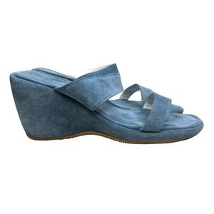 La Canadienne Sandal Wedge Blue Suede Double Strap Women‎ EUR 36 Made in Italy